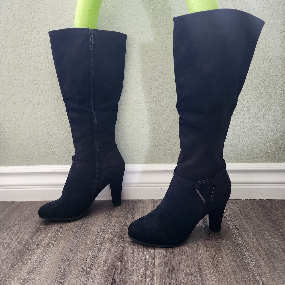 IMPO Suade OZZIE - Black Wide Calf-High Zip-up Women's Boots - Size: 8